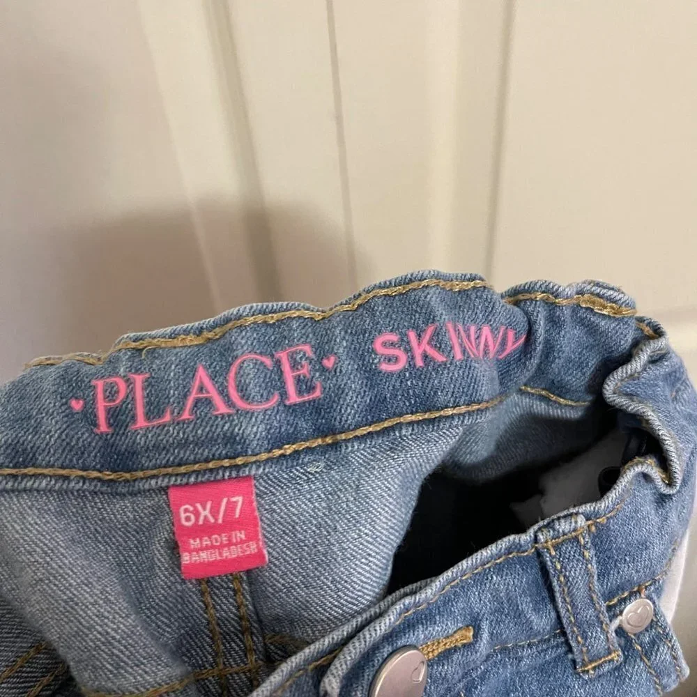 Children's Place Kids Girls Light Wash Elastic Waist Skinny Jeans Size 6X/7
